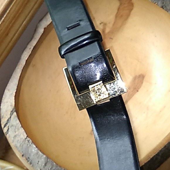 ⚜️ ANNE KLEIN SIGNATURE  BLACK WIDE FAUX LEATHER  BELT GOLD LION CONTOUR lion 🦁 - Picture 7 of 16